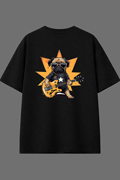 VSRN Μπλουζάκι Rocker Dog Design με στάμπα στην πλάτη, μαύρο, oversized