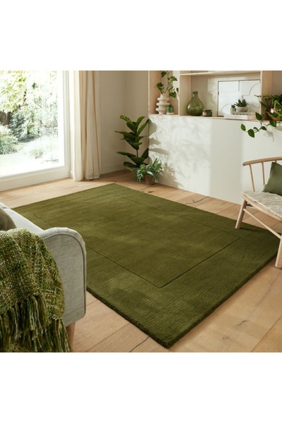 Talis Rug Textured Wool Border Green 200X290 cm, Flair Rugs
