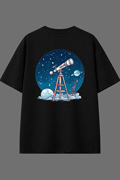 VSRN تي شيرت أسود كبير الحجم بتصميم ستيتيسكوب مطبوع من الخلف