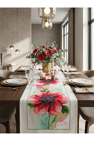 MİNOZA Digital Printed Lady Flower Patterned Decorative Table Runner