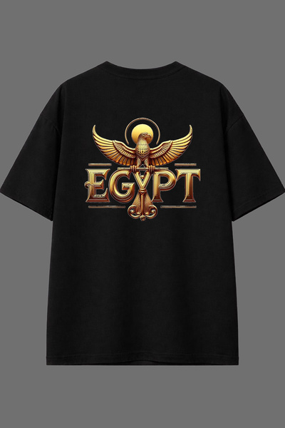 VSRN تي شيرت أسود كبير الحجم بتصميم طائر مصري مطبوع من الخلف