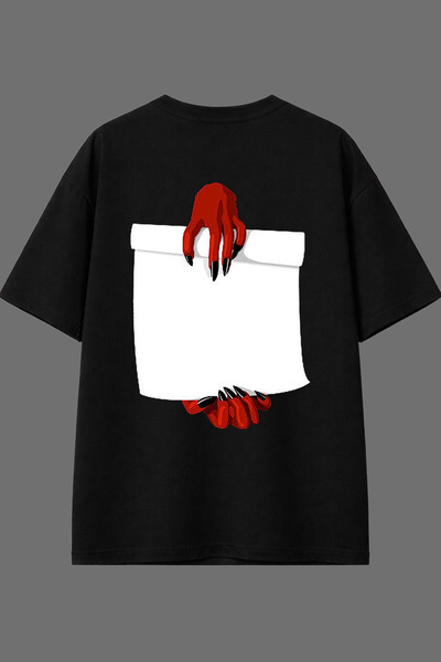 VSRN تي شيرت أسود كبير الحجم بتصميم دفتر الموت مع طباعة خلفية