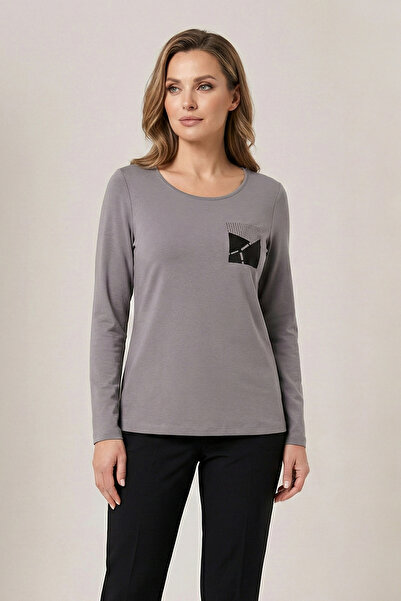 YXL COLLECTION Women's Plus Size Lycra Crew Neck Rhinestone Appliqué Long Sle...