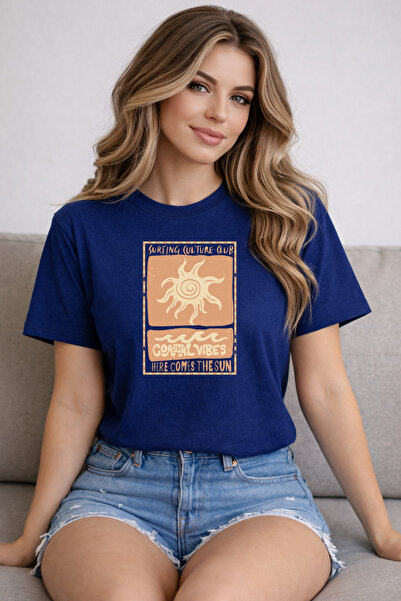 herkesemoda Obalni ugođaji Detaljan print Osnovni T-shirt