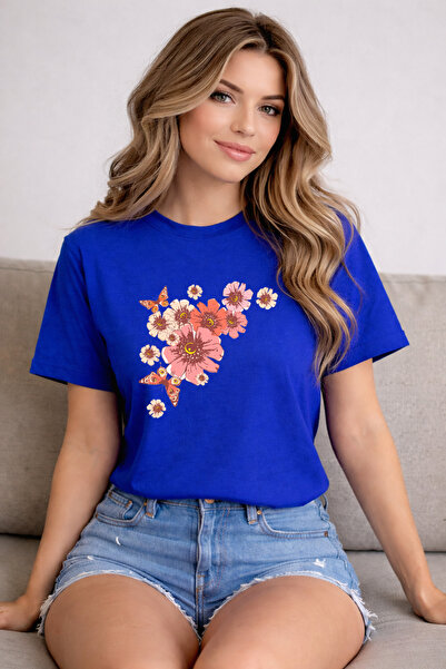 herkesemoda Detaliu imprimat cu flori roz basic tricou