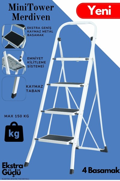 Konk Tools MiniTower 4 Basamaklı Metal Merdiven - Ekstra Güçlü 150 kg Kapasit...