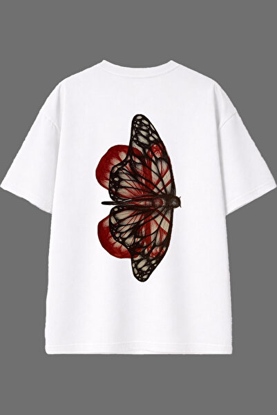 VSRN Butterfly Design Back Printed White Oversize T-Shirt