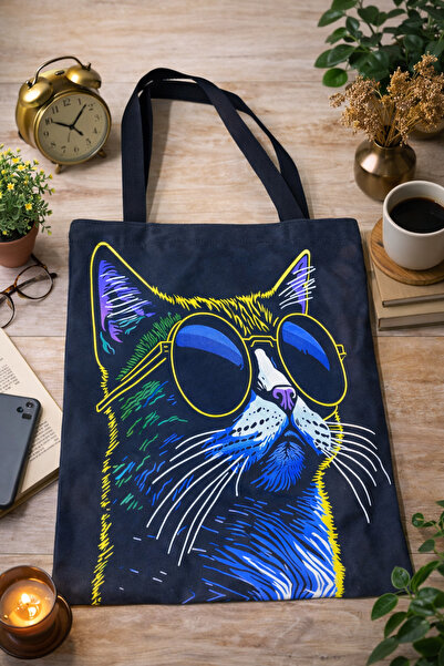 street&bagdnz Cat with Neon Glasses Printed - 2-Piece Combination Handbag and...