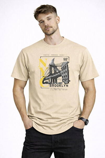 herkesemoda تي شيرت نيويورك بروكلين الأساسي بتفاصيل مميزة