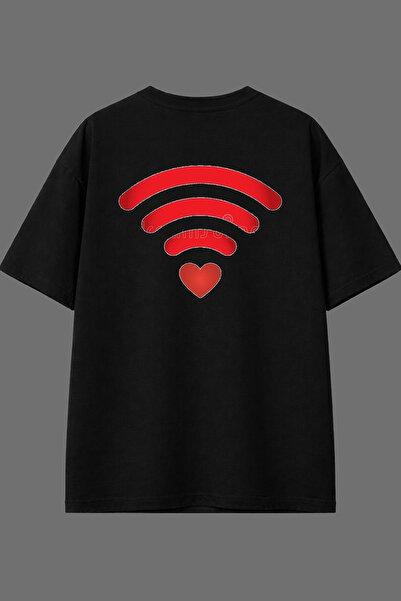 VSRN Μπλουζάκι Love Wifi Design με στάμπα στην πλάτη, μαύρο, oversized