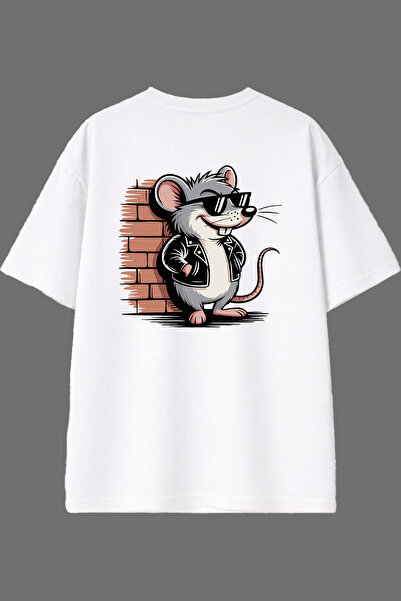 VSRN Tricou oversize alb cu imprimeu pe spate cu design Dangerous Mouse
