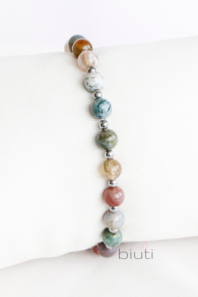 biuti Moss Agate Natural Stone Elastic Bracelet 6mm, Gift Natural Beauties