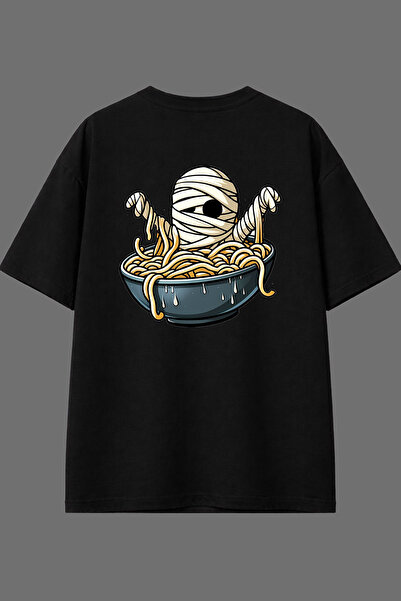 VSRN تي شيرت أسود كبير الحجم بتصميم موميا ماكارنا مطبوع من الخلف