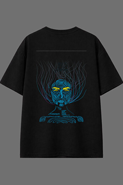 VSRN Blue Striped Design with Back Print Black Oversize T-Shirt