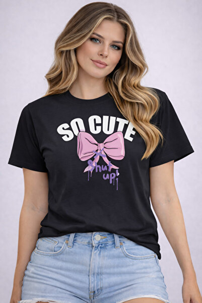 herkesemoda Πολύ χαριτωμένο βασικό μπλουζάκι με λεπτομέρεια εκτύπωσης