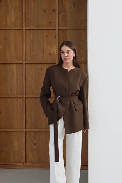 lidyasara Kadın Halka Tokalı Kemerli Blazer Ceket