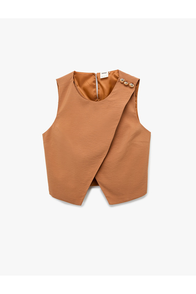 Koton Accessory Button Detailed Crew Neck Asymmetrical Vest
