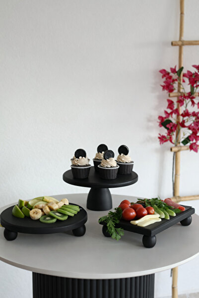 justwood Black 3-Piece 25 cm Lucca Cake Plate, 25 cm Risus, 17X25 Risus Woode...