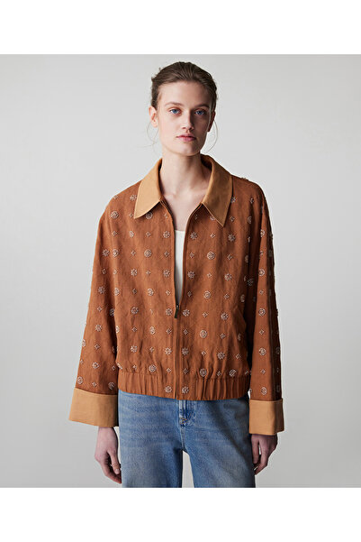 İpekyol İşlemeli kontrast yaka ceket