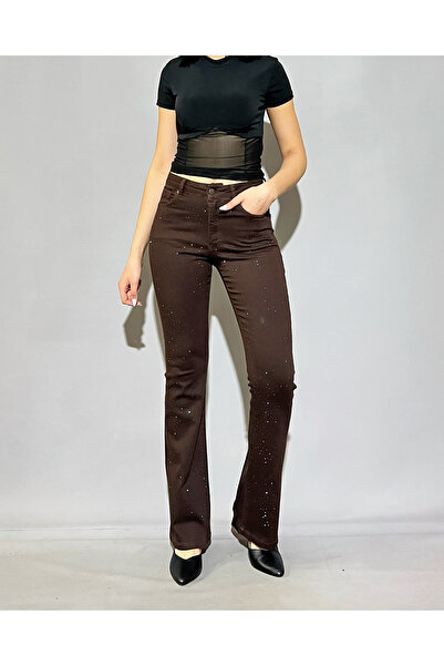 MYJEANSKOLİK Yüksek Bel Likrali Tam Beden Tok Kumaş Yarım İspanyol Paca Jean