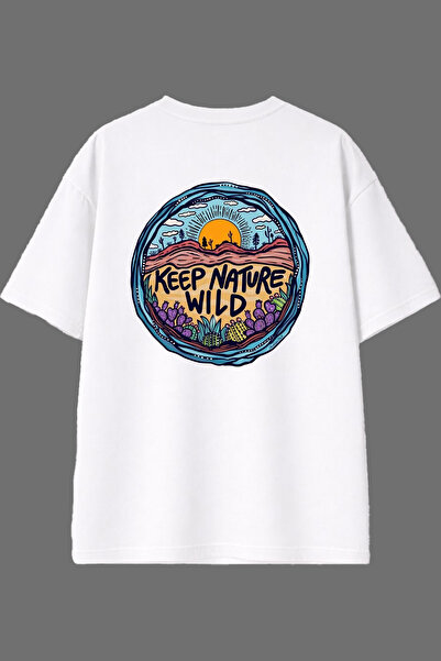 VSRN Tricou supradimensionat alb cu imprimeu pe spate Keep Nature Design