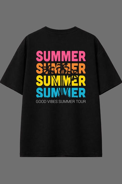 VSRN Summer Summer Design Μπλουζάκι με στάμπα στην πλάτη, μαύρο, oversized