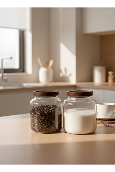 FARALYAHOME Akasya Kapak Erzak Cam Kavanoz 15x15 CM Saklama Kabı
