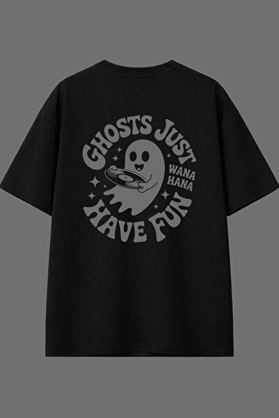 VSRN Μπλουζάκι με σχέδιο Ghosts, μαύρο, oversize, με στάμπα στην πλάτη