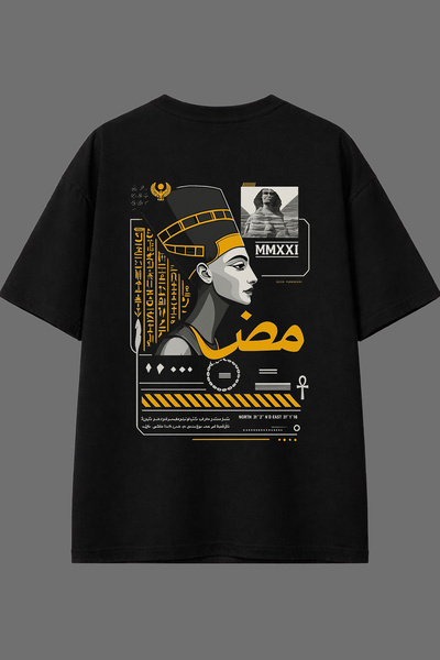 VSRN تي شيرت أسود كبير الحجم بتصميم فرعون مصر مع طباعة على الظهر