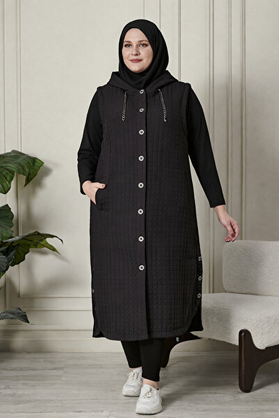 Ferace Women's Plus Size Quilted Fabric Buttoned Vest