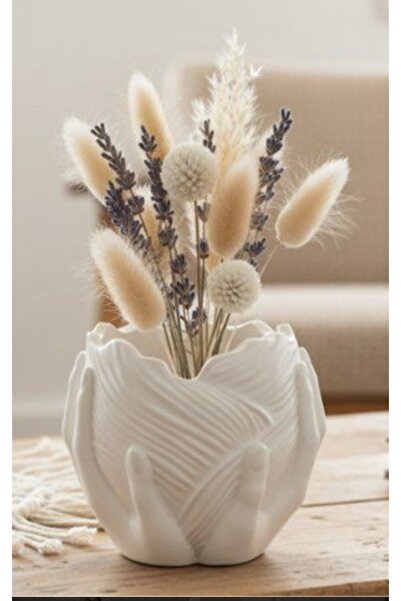 BESMYAR JEWELS Dekoratif Alçı Vazo-El Yapımı Modern Kuru Çiçeklik Salon Konso...