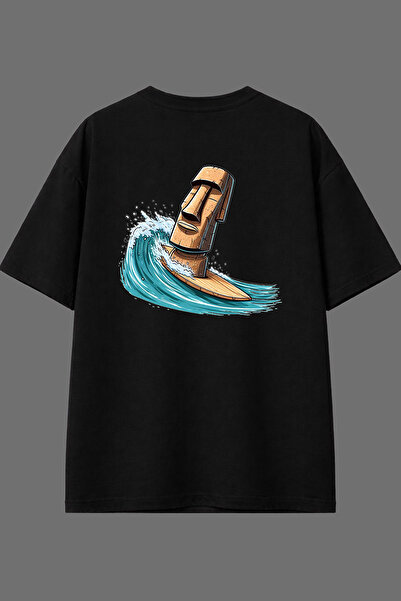 VSRN تي شيرت أسود كبير الحجم بتصميم Surfer Design مطبوع من الخلف