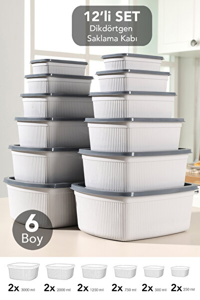 Meleni Home Set de 12 recipiente de depozitare dreptunghiulare cu dungi - Rec...