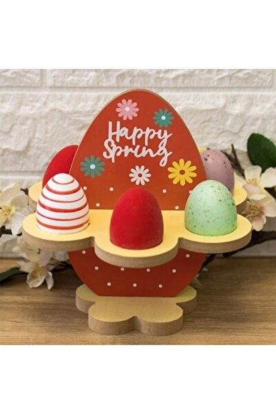 OEM Suport pentru ouă de Paște din lemn cu model de ouă roșii, pentru 6 ouă d...