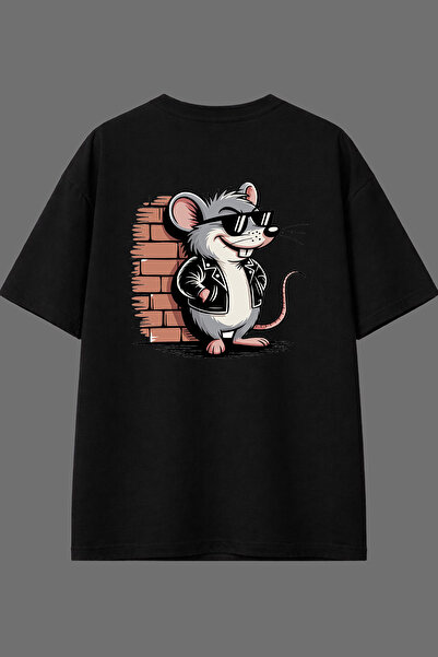 VSRN Tricou oversize negru cu imprimeu pe spate cu design Dangerous Mouse