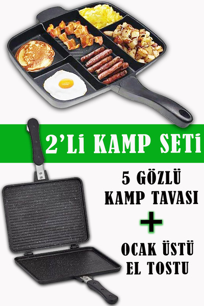 BERMİRA Home Collection Granit Döküm 5 Gözlü Tava ve Granit Döküm Ocak Üstü E...