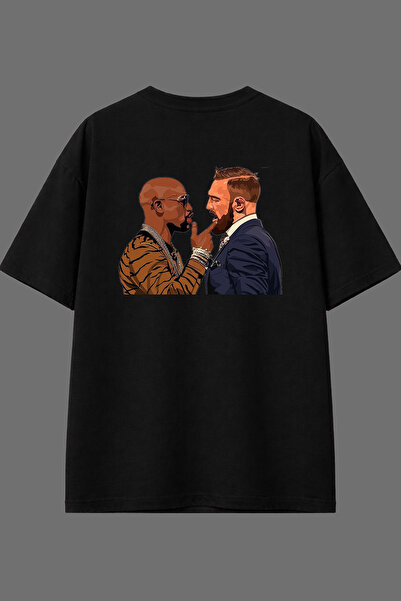 VSRN Boxing Debate Design Back Printed Black Oversize t Shirt