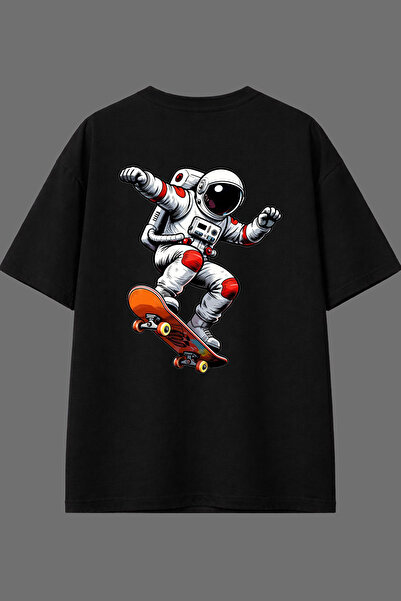 VSRN Μπλουζάκι με σχέδιο Skateboarder Astronaut, με στάμπα στην πλάτη, μαύρο,...