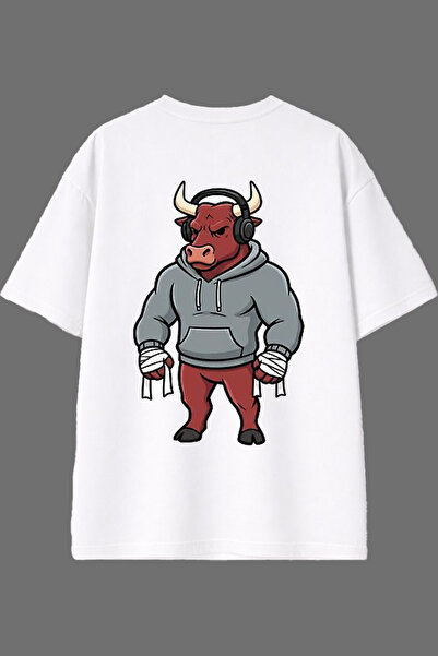 VSRN Tricou alb oversize cu imprimeu pe spate Angry Bull Design