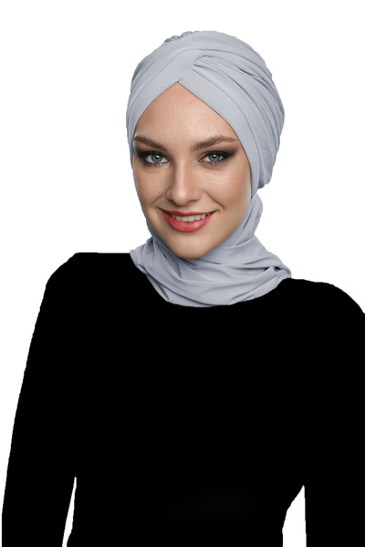 elysianfidan غطاء رأس طبي جاهز على شكل عمامة بلون رمادي فاتح مع وشاح متقاطع، ...