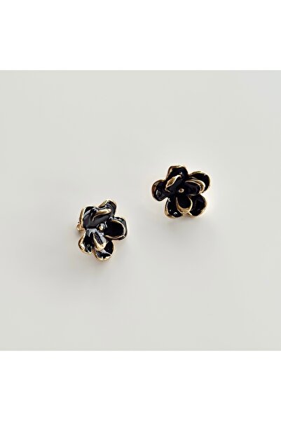 Vesce Atelier Black Flower Earrings with Gold Edges