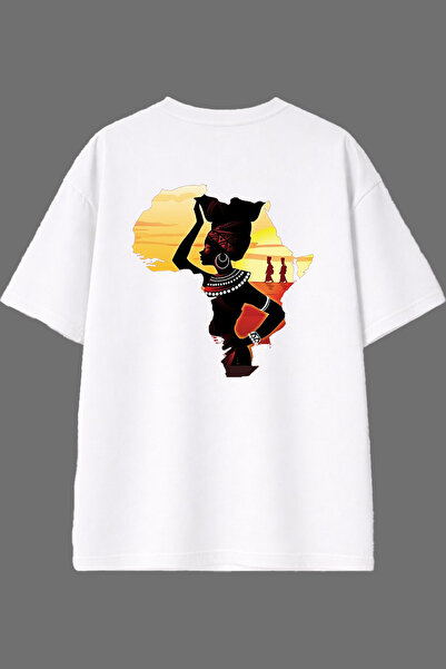 VSRN Μπλουζάκι με σχέδιο African People Design στην πλάτη, λευκό, oversized