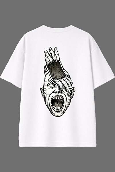 VSRN تي شيرت أبيض كبير الحجم بتصميم الرجل الذي لا يتأمل في غضبه وطباعة خلفية