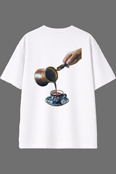VSRN Tricou supradimensionat alb cu imprimeu pe spate, design cafea turcească