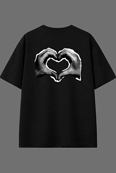 VSRN تي شيرت أسود كبير الحجم بتصميم يدوي على شكل قلب مع طباعة خلفية