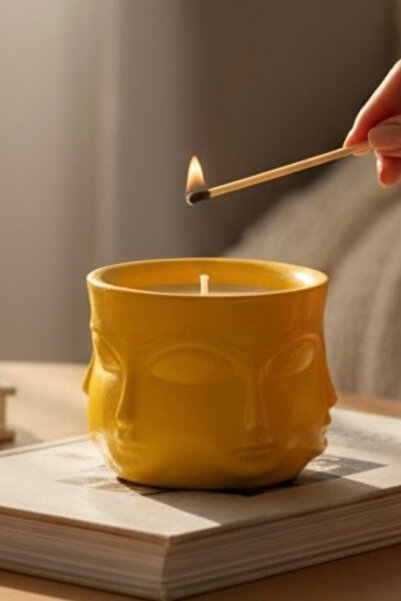 ardesta Dekoratif Mumluk Limon Kokulu | Yüz Figürlü Organik Soya Wax Mum | Ev...