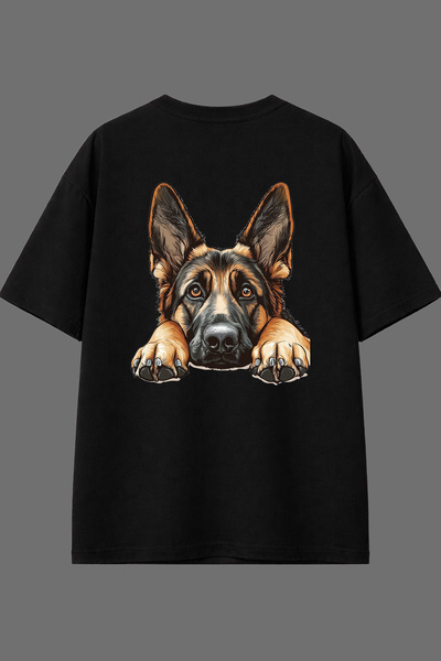 VSRN تي شيرت أسود كبير الحجم بتصميم كلب K9 مطبوع من الخلف