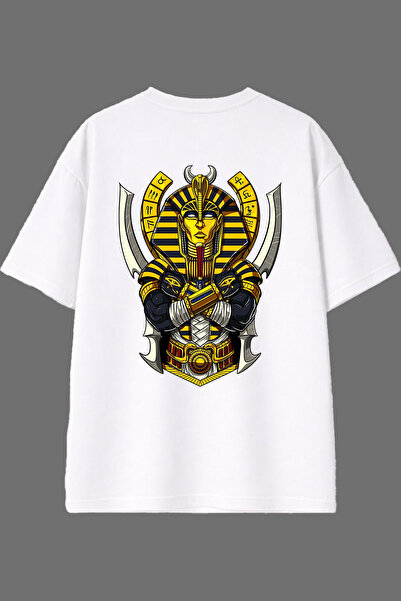 VSRN Tricou supradimensionat alb cu imprimeu pe spate cu design Cavalerul Egi...
