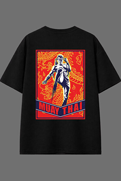 VSRN تي شيرت Muay Thai 1 ذو تصميم مطبوع من الخلف باللون الأسود مقاس كبير