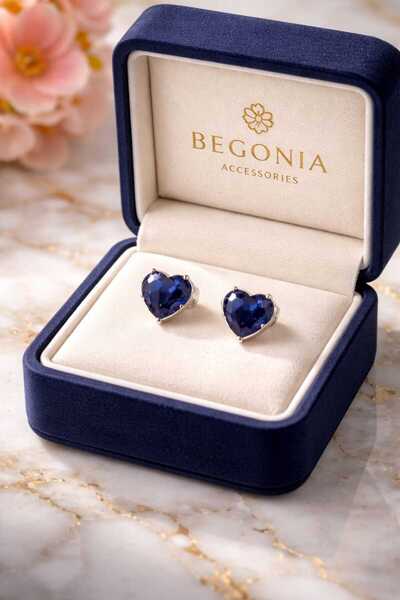 Begonia Accessories VIP Çelik Lacivert 8 mm Kalp Kesim 8 mm Zirkon Taşlı Unis...